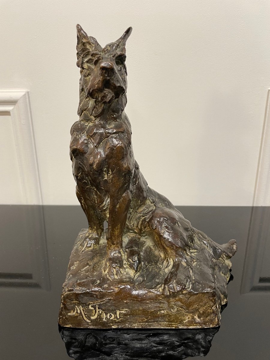 Maximilien Louis Fiot - Chien Briard En Bronze Susse Frères 